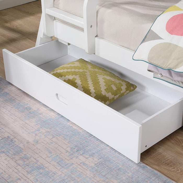 Solid Wood Twin / Full Bunk Bed with Reversible Angled Ladder and Underbed Drawers - Sweatfully