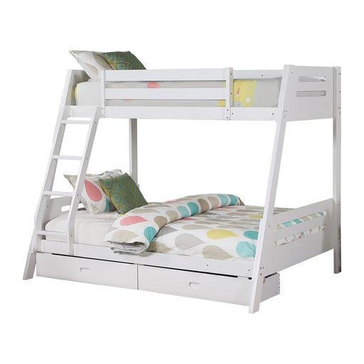 Solid Wood Twin / Full Bunk Bed with Reversible Angled Ladder and Underbed Drawers - Sweatfully