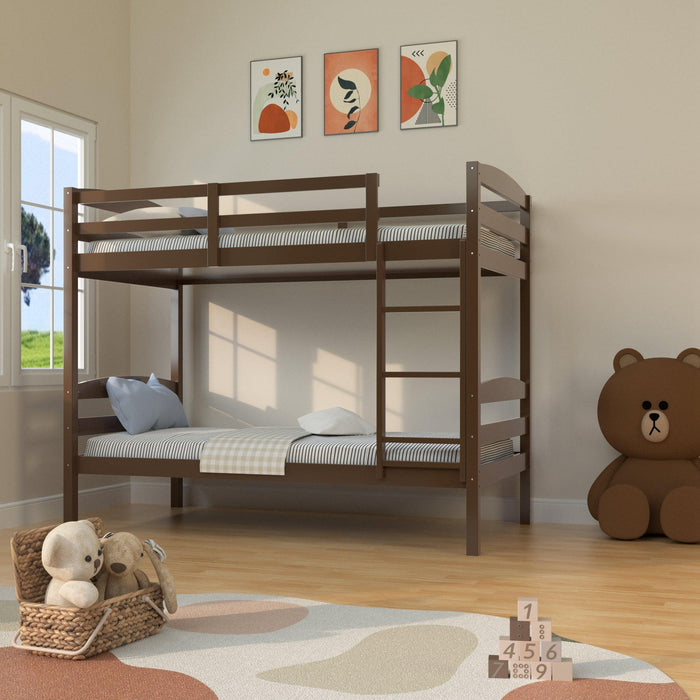 Transitional Solid Hardwood Twin over Twin Bunk Bed, Patented Insert & Lock Joint for Extra Safety for Kids - Sweatfully