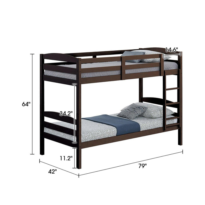 Transitional Solid Hardwood Twin over Twin Bunk Bed, Patented Insert & Lock Joint for Extra Safety for Kids - Sweatfully