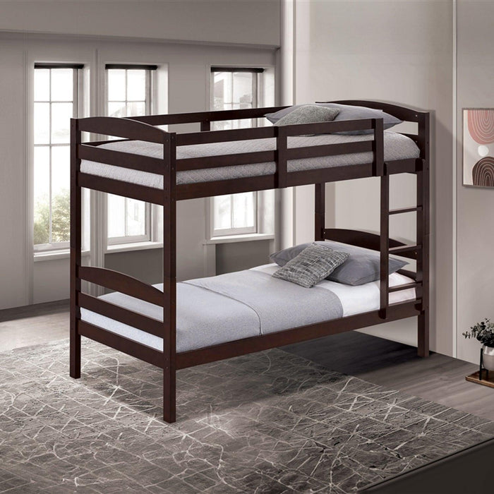 Transitional Solid Hardwood Twin over Twin Bunk Bed, Patented Insert & Lock Joint for Extra Safety for Kids - Sweatfully