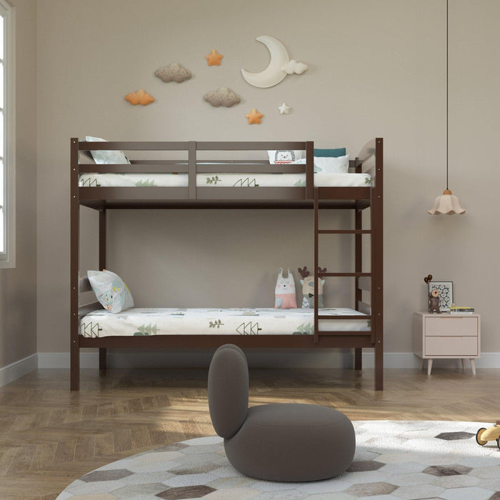 Transitional Solid Hardwood Twin over Twin Bunk Bed, Patented Insert & Lock Joint for Extra Safety for Kids - Sweatfully