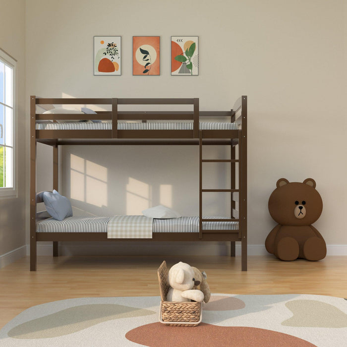 Transitional Solid Hardwood Twin over Twin Bunk Bed, Patented Insert & Lock Joint for Extra Safety for Kids - Sweatfully
