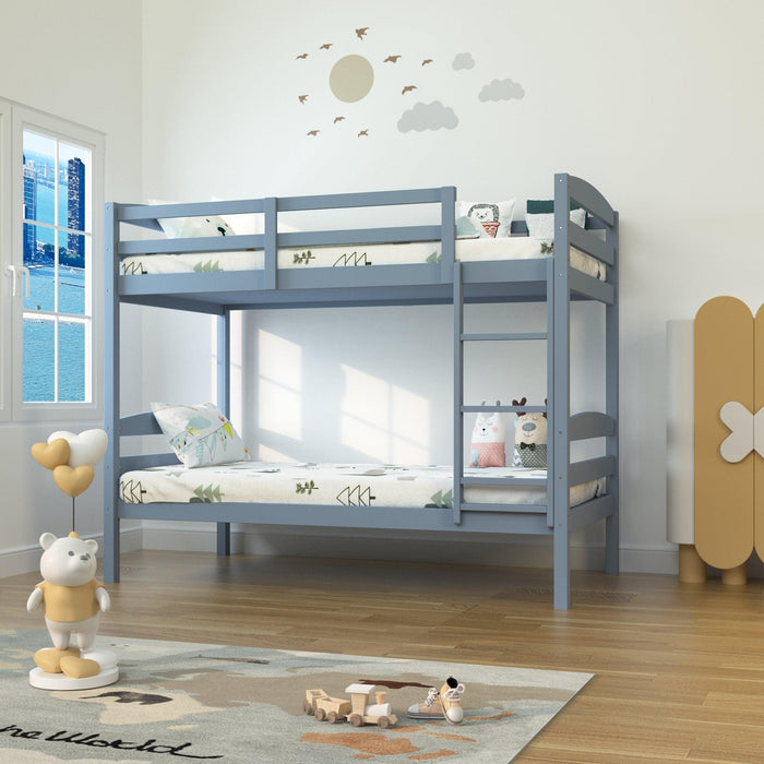 Transitional Solid Hardwood Twin over Twin Bunk Bed, Patented Insert & Lock Joint for Extra Safety for Kids - Sweatfully
