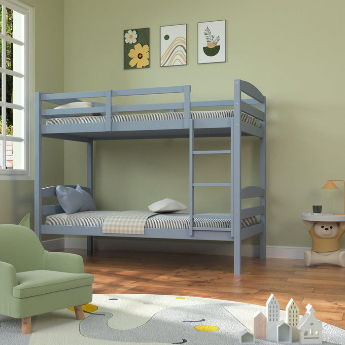 Transitional Solid Hardwood Twin over Twin Bunk Bed, Patented Insert & Lock Joint for Extra Safety for Kids - Sweatfully