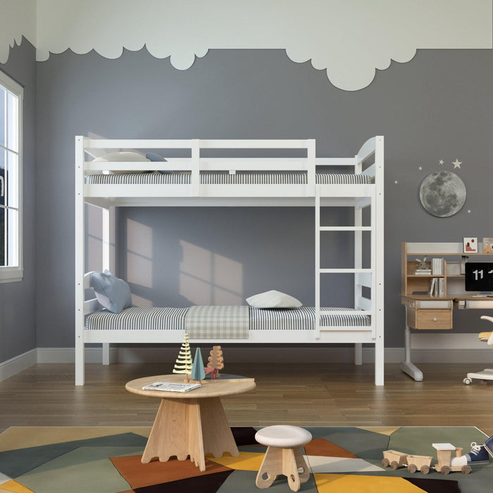 Transitional Solid Hardwood Twin over Twin Bunk Bed, Patented Insert & Lock Joint for Extra Safety for Kids - Sweatfully
