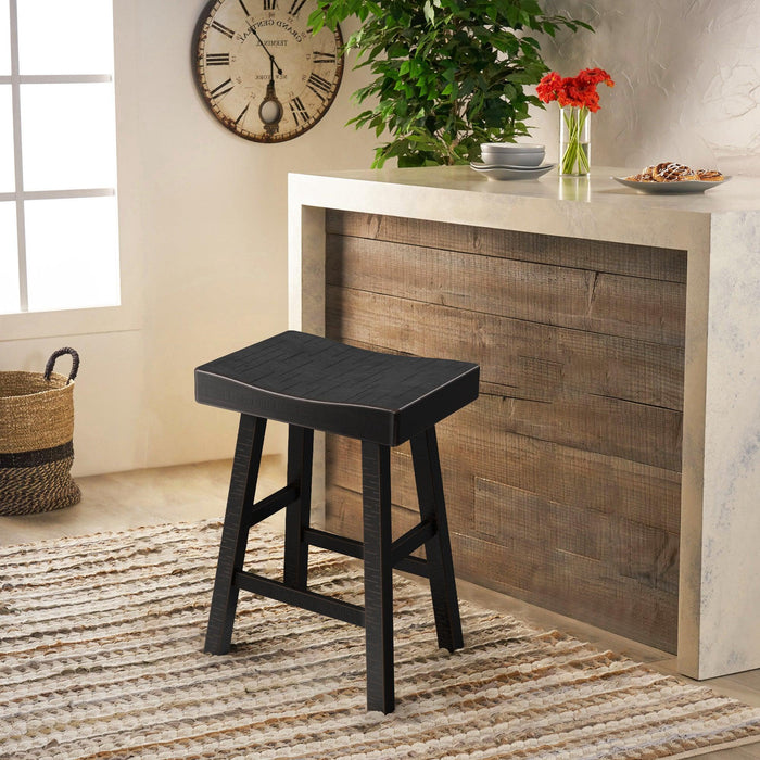 Set of 2 Farmhouse Solid Wood Bar Stools - Backless Saddle Seat Counter Height Chairs for Kitchen Island, Breakfast Nook & Home Office - Sweatfully