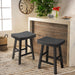Set of 2 Farmhouse Solid Wood Bar Stools - Backless Saddle Seat Counter Height Chairs for Kitchen Island, Breakfast Nook & Home Office - Sweatfully