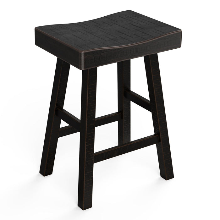Set of 2 Farmhouse Solid Wood Bar Stools - Backless Saddle Seat Counter Height Chairs for Kitchen Island, Breakfast Nook & Home Office - Sweatfully