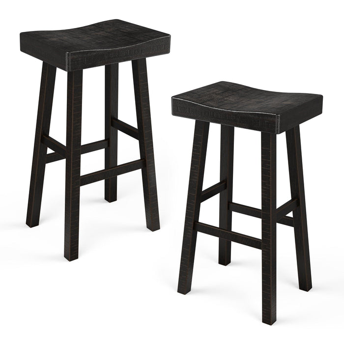 Set of 2 Farmhouse Solid Wood Bar Stools - Backless Saddle Seat Counter Height Chairs for Kitchen Island, Breakfast Nook & Home Office - Sweatfully