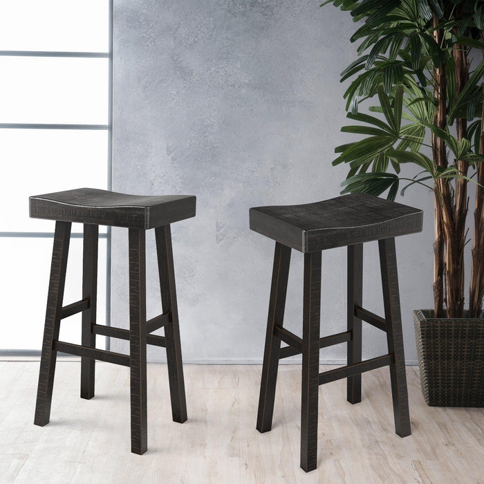 Set of 2 Farmhouse Solid Wood Bar Stools - Backless Saddle Seat Counter Height Chairs for Kitchen Island, Breakfast Nook & Home Office - Sweatfully
