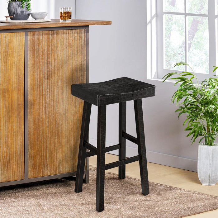 Set of 2 Farmhouse Solid Wood Bar Stools - Backless Saddle Seat Counter Height Chairs for Kitchen Island, Breakfast Nook & Home Office - Sweatfully