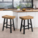 Set of 2 Farmhouse Solid Wood Bar Stools - Backless Saddle Seat Counter Height Chairs for Kitchen Island, Breakfast Nook & Home Office - Sweatfully