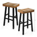 Set of 2 Farmhouse Solid Wood Bar Stools - Backless Saddle Seat Counter Height Chairs for Kitchen Island, Breakfast Nook & Home Office - Sweatfully