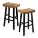 Set of 2 Farmhouse Solid Wood Bar Stools - Backless Saddle Seat Counter Height Chairs for Kitchen Island, Breakfast Nook & Home Office - Sweatfully