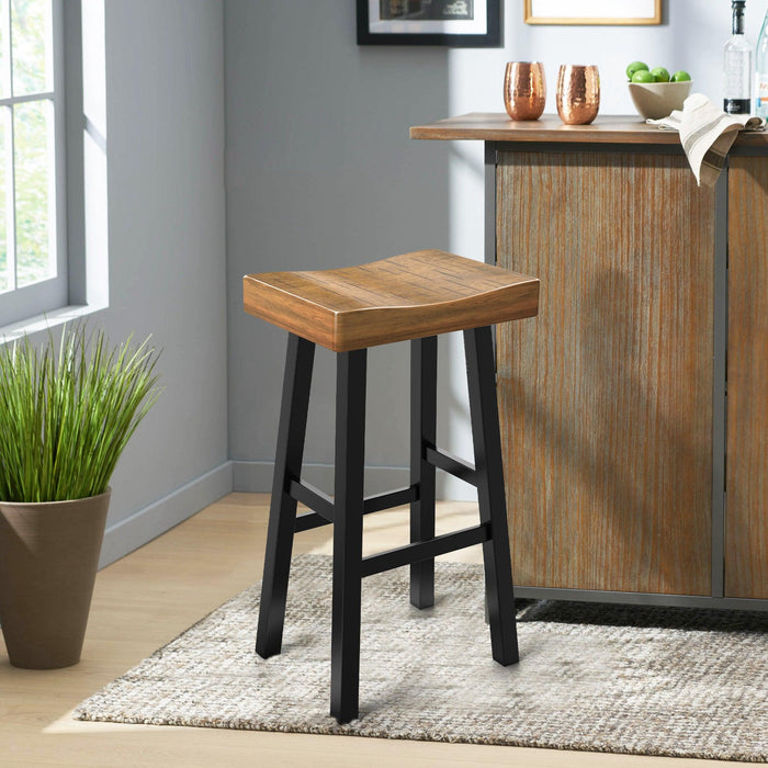 Set of 2 Farmhouse Solid Wood Bar Stools - Backless Saddle Seat Counter Height Chairs for Kitchen Island, Breakfast Nook & Home Office - Sweatfully