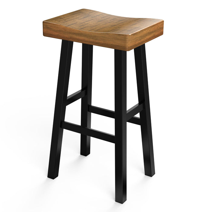 Set of 2 Farmhouse Solid Wood Bar Stools - Backless Saddle Seat Counter Height Chairs for Kitchen Island, Breakfast Nook & Home Office - Sweatfully