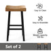 Set of 2 Farmhouse Solid Wood Bar Stools - Backless Saddle Seat Counter Height Chairs for Kitchen Island, Breakfast Nook & Home Office - Sweatfully