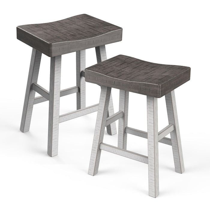 Set of 2 Farmhouse Solid Wood Bar Stools - Backless Saddle Seat Counter Height Chairs for Kitchen Island, Breakfast Nook & Home Office - Sweatfully