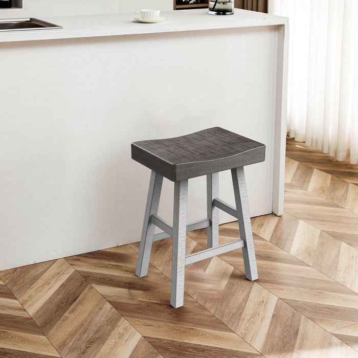 Set of 2 Farmhouse Solid Wood Bar Stools - Backless Saddle Seat Counter Height Chairs for Kitchen Island, Breakfast Nook & Home Office - Sweatfully