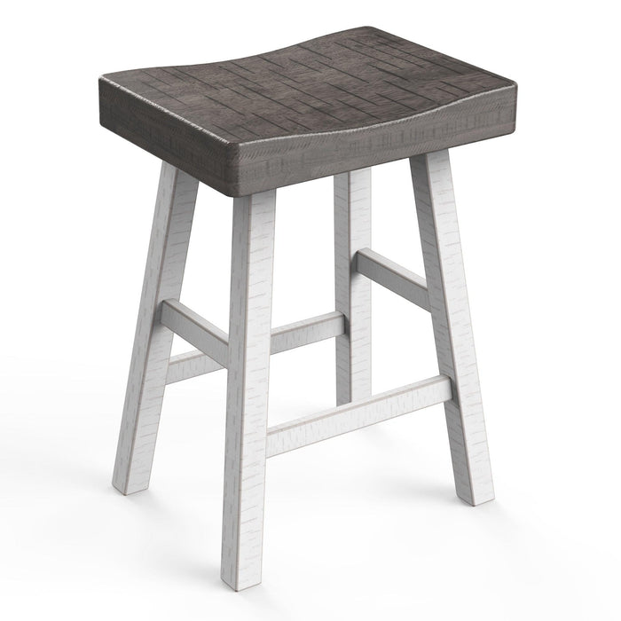 Set of 2 Farmhouse Solid Wood Bar Stools - Backless Saddle Seat Counter Height Chairs for Kitchen Island, Breakfast Nook & Home Office - Sweatfully
