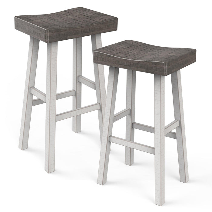 Set of 2 Farmhouse Solid Wood Bar Stools - Backless Saddle Seat Counter Height Chairs for Kitchen Island, Breakfast Nook & Home Office - Sweatfully