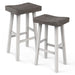 Set of 2 Farmhouse Solid Wood Bar Stools - Backless Saddle Seat Counter Height Chairs for Kitchen Island, Breakfast Nook & Home Office - Sweatfully