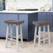 Set of 2 Farmhouse Solid Wood Bar Stools - Backless Saddle Seat Counter Height Chairs for Kitchen Island, Breakfast Nook & Home Office - Sweatfully