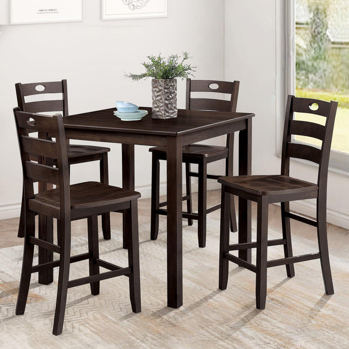 36"H Solid Rubberwood and Wood Veneer 5-Piece Counter Ht. Table Set - Sweatfully