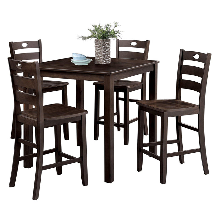 36"H Solid Rubberwood and Wood Veneer 5-Piece Counter Ht. Table Set - Sweatfully