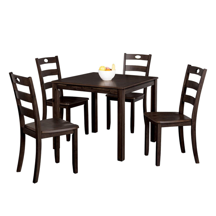 30"H Solid Rubberwood 5-Piece Dining Table Set with Slat Back Chairs - Sweatfully