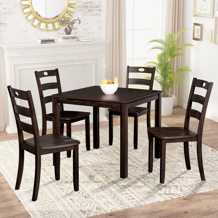 30"H Solid Rubberwood 5-Piece Dining Table Set with Slat Back Chairs - Sweatfully