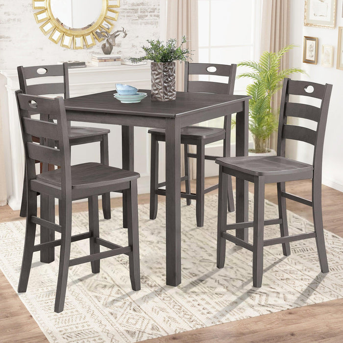 36"H Solid Rubberwood and Wood Veneer 5-Piece Counter Ht. Table Set - Sweatfully