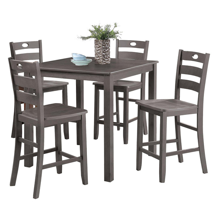 36"H Solid Rubberwood and Wood Veneer 5-Piece Counter Ht. Table Set - Sweatfully