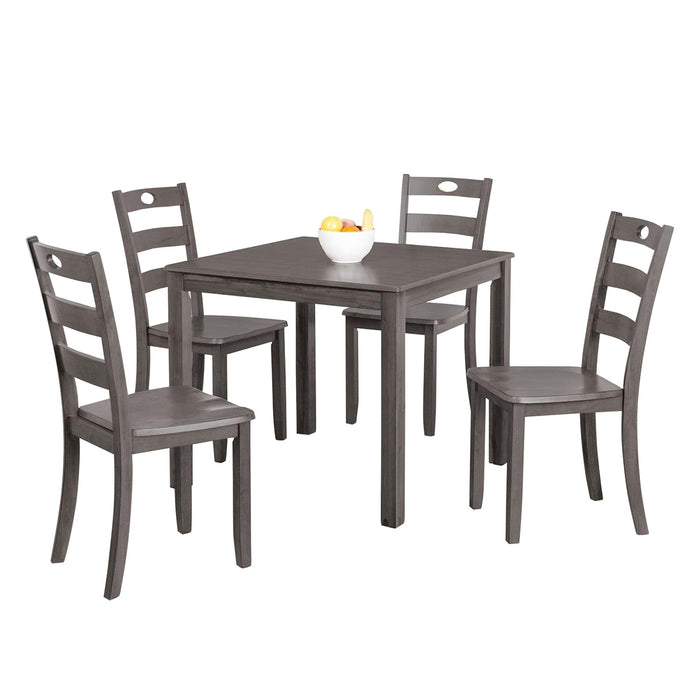 30"H Solid Rubberwood 5-Piece Dining Table Set with Slat Back Chairs - Sweatfully