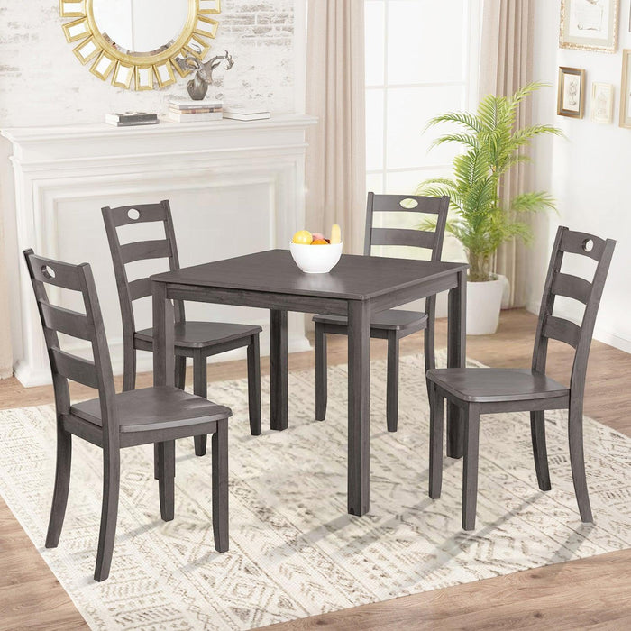30"H Solid Rubberwood 5-Piece Dining Table Set with Slat Back Chairs - Sweatfully