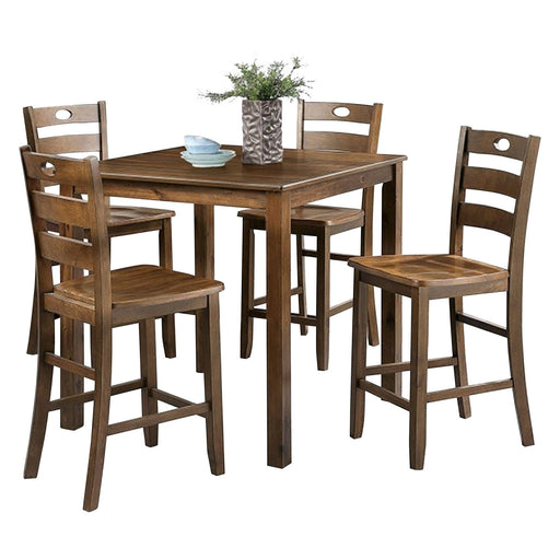 36"H Solid Rubberwood and Wood Veneer 5-Piece Counter Ht. Table Set - Sweatfully