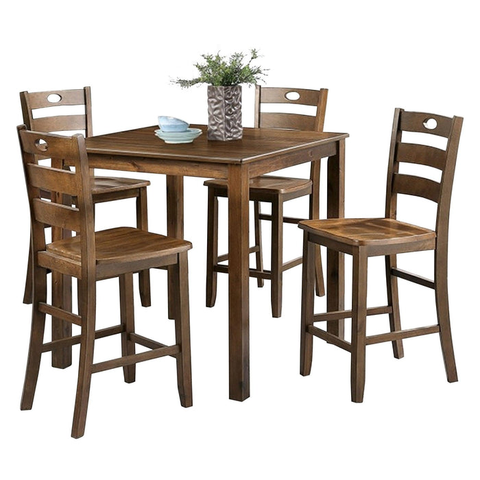36"H Solid Rubberwood and Wood Veneer 5-Piece Counter Ht. Table Set - Sweatfully
