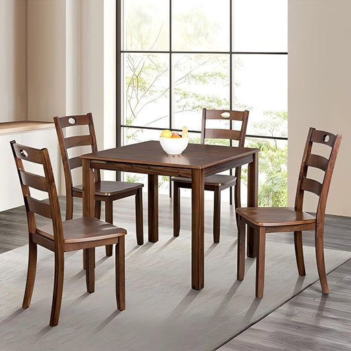 30"H Solid Rubberwood 5-Piece Dining Table Set with Slat Back Chairs - Sweatfully
