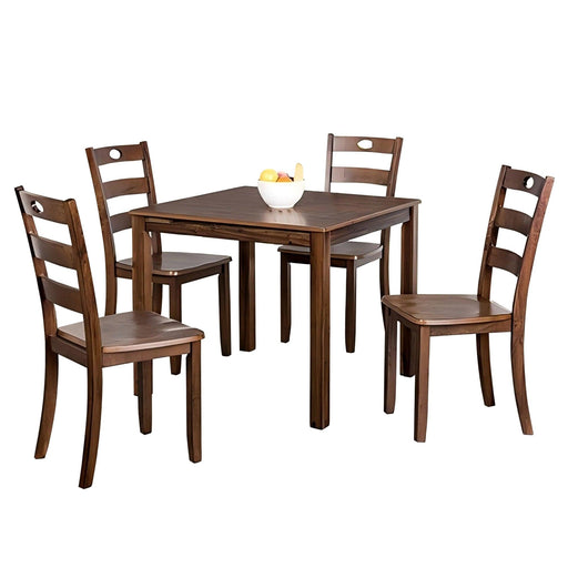 30"H Solid Rubberwood 5-Piece Dining Table Set with Slat Back Chairs - Sweatfully