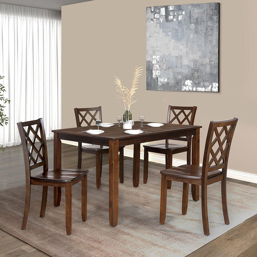 48"W Solid Rubberwood 5-Piece Dining Table Set with Diamond Chair Back - Sweatfully