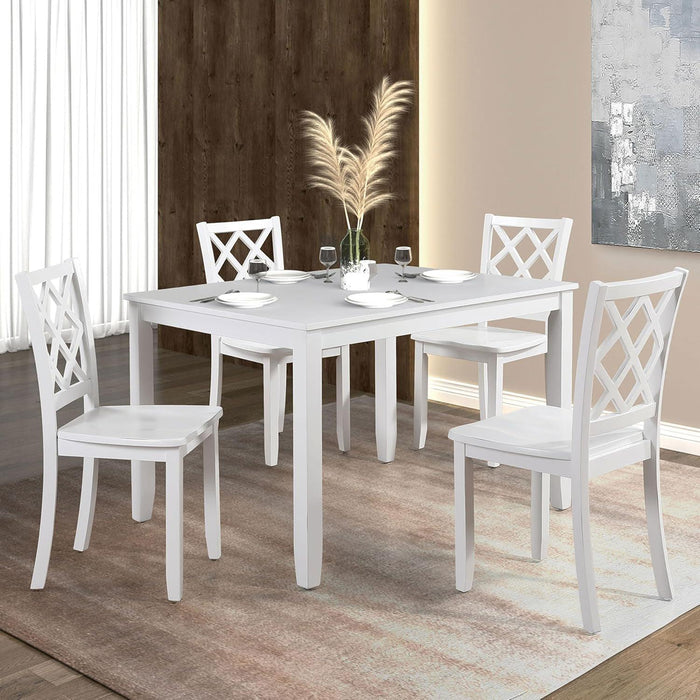48"W Solid Rubberwood 5-Piece Dining Table Set with Diamond Chair Back - Sweatfully