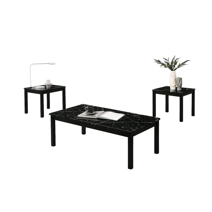 Findlay 3-Piece 47.5 in. Rectangle Faux Marble Top Coffee Table Set with Solid Wood Legs - Sweatfully
