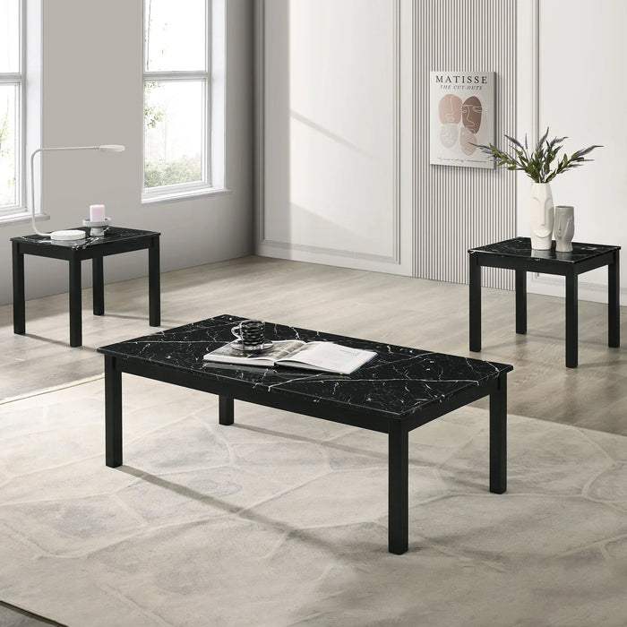 Findlay 3-Piece 47.5 in. Rectangle Faux Marble Top Coffee Table Set with Solid Wood Legs - Sweatfully