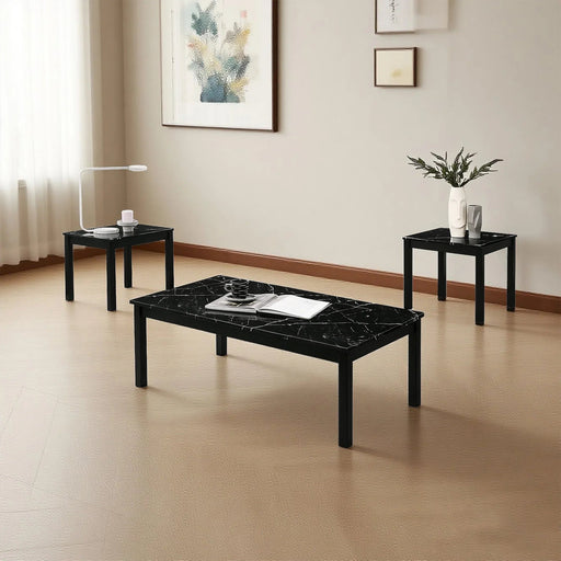 Findlay 3-Piece 47.5 in. Rectangle Faux Marble Top Coffee Table Set with Solid Wood Legs - Sweatfully