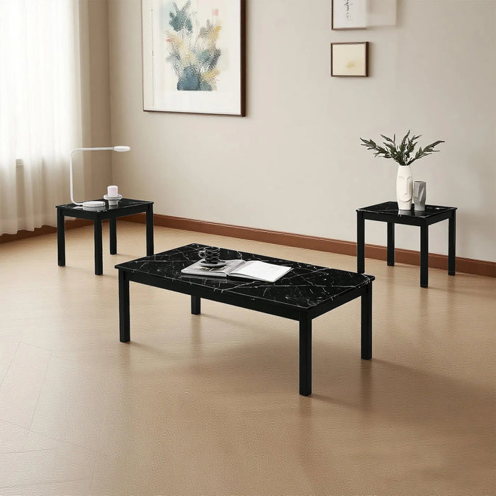 Findlay 3-Piece 47.5 in. Rectangle Faux Marble Top Coffee Table Set with Solid Wood Legs - Sweatfully