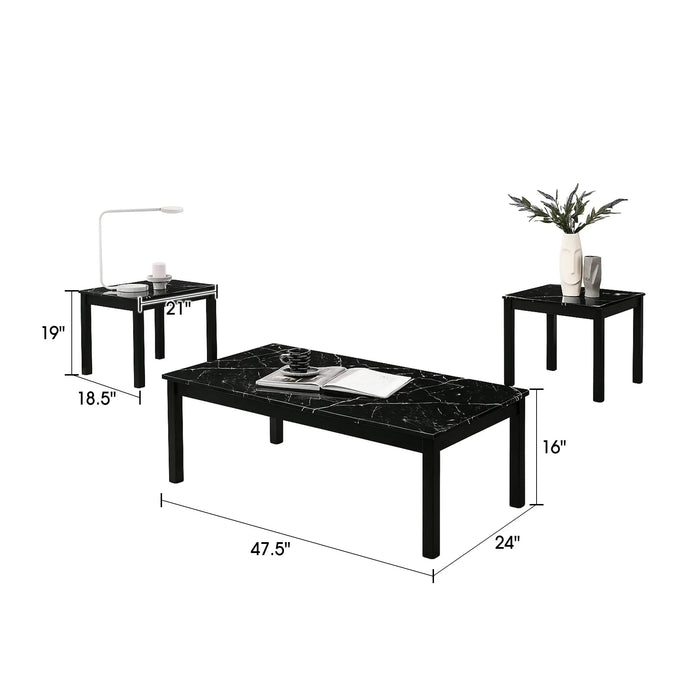 Findlay 3-Piece 47.5 in. Rectangle Faux Marble Top Coffee Table Set with Solid Wood Legs - Sweatfully