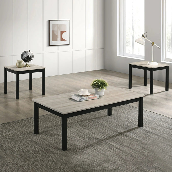 Findlay 3-Piece 47.5 in. Rectangle Faux Marble Top Coffee Table Set with Solid Wood Legs - Sweatfully