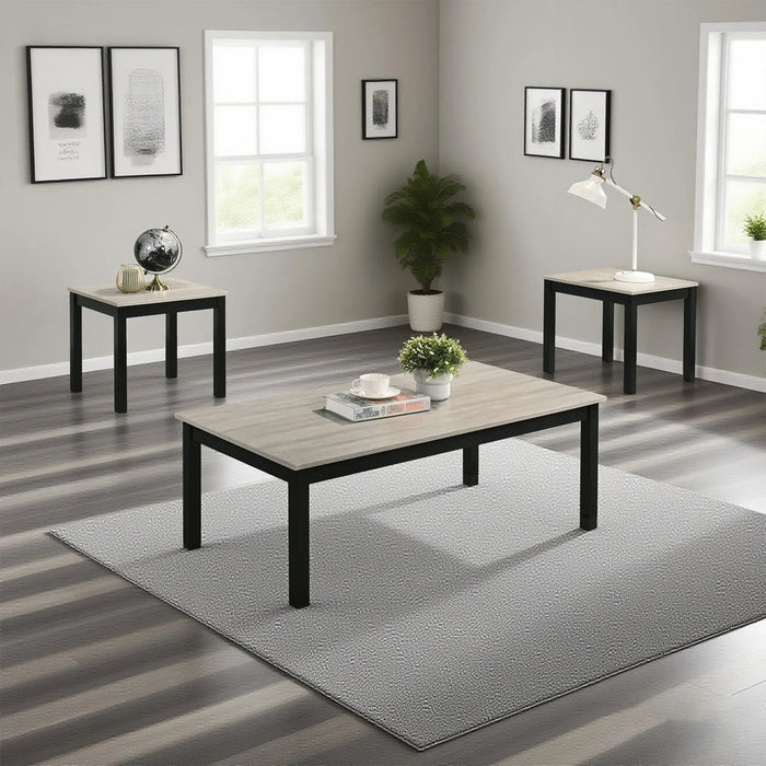 Findlay 3-Piece 47.5 in. Rectangle Faux Marble Top Coffee Table Set with Solid Wood Legs - Sweatfully
