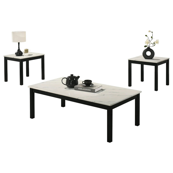 Findlay 3-Piece 47.5 in. Rectangle Faux Marble Top Coffee Table Set with Solid Wood Legs - Sweatfully